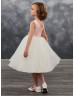 Satin Tulle Tea Length Corset Back 3D Flowers Flower Girl Dress